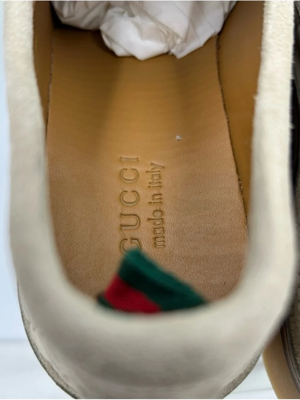 Gucci suede GG monogram web loafers size 11 fits 11.5 US made in Italy